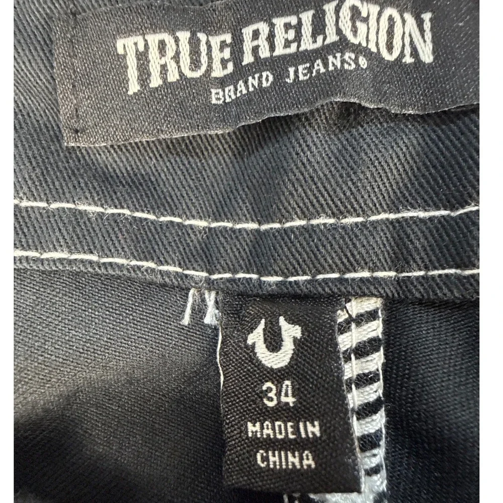 True Religion Cargo Pants Mens 34 Jet Black Contrast Stitch NEW